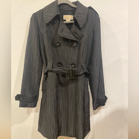 Michael Kors Belted Trench Coat Textured Black Small Classic Double Breasted EUC - Picture 2 of 16